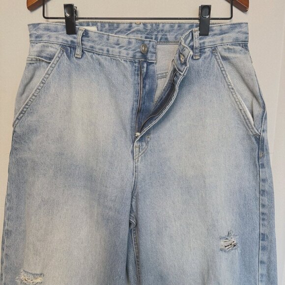 Zara Men Blue 100% Cotton Relaxed Baggy Fit Y2K Distressed Jeans Size 32 - Picture 5 of 13